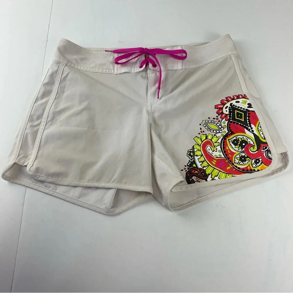 Athleta Womens 4 Swim Shorts Board Shorts White Boho Paisley - Picture 1 of 6